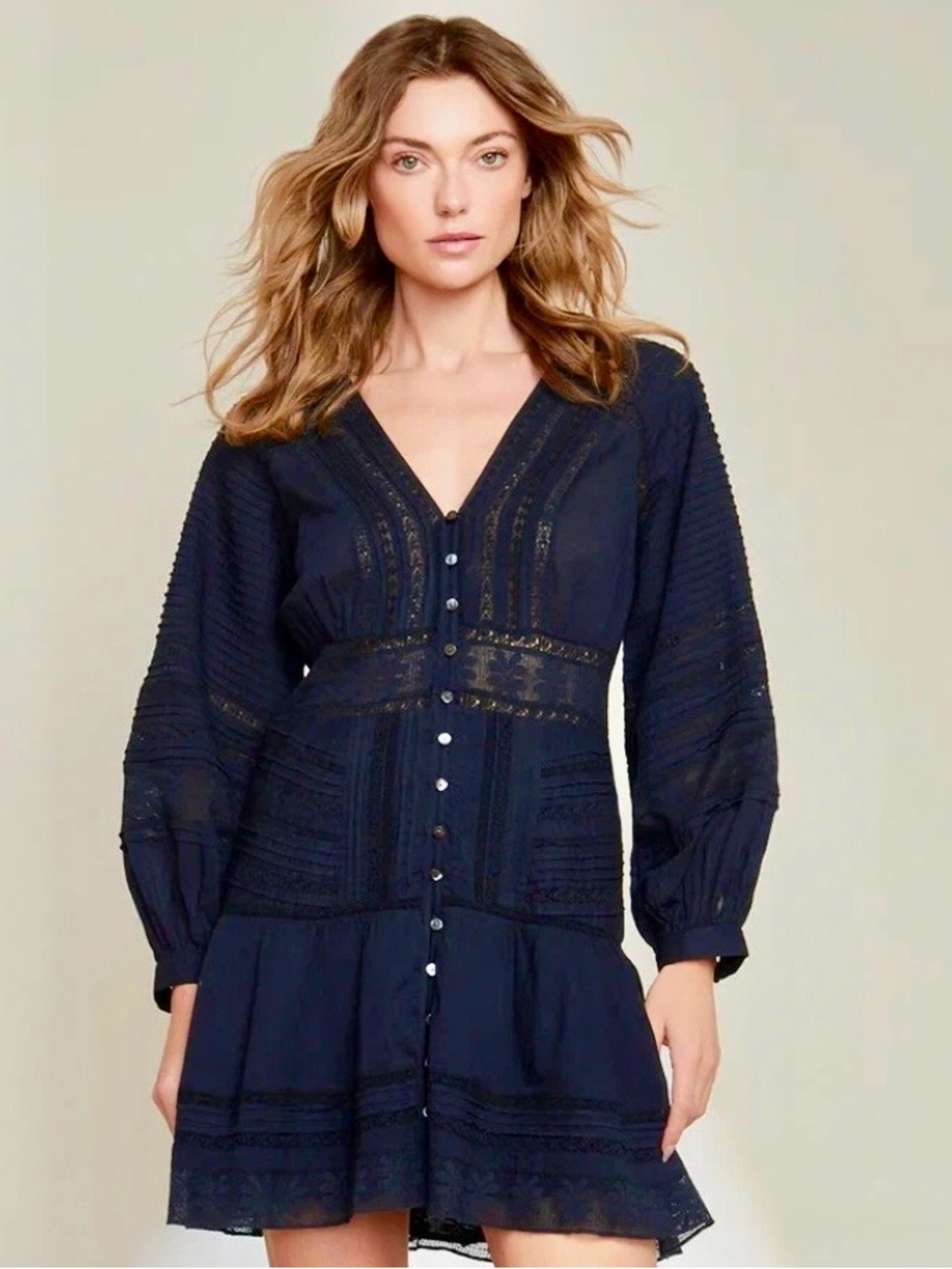 Veronica Beard Addilyn Dress Size 4 Tunic NWT Ink Navy Embroidered Front Button